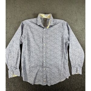 Thomas Dean Button Up Long Sleeve Shirt Mens Medium Blue Floral Flower Print